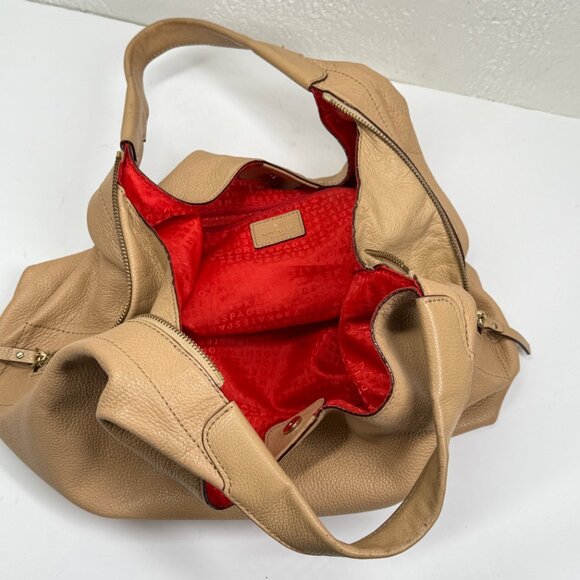 Kate Spade Mansfield Juniper Hobo Shoulder Bag Beige Leather Dual Zip Slouchy - Picture 8 of 16